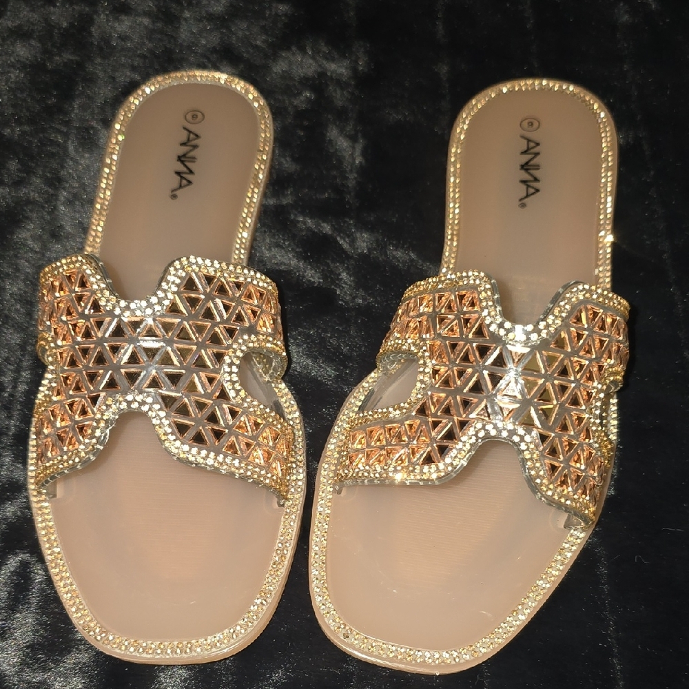 Anna Gold and Silver Geometric Slide Sandals